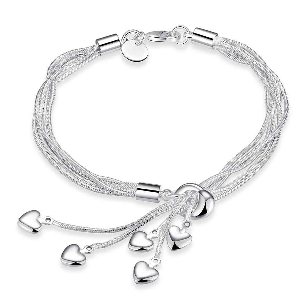 silver plated jewelry bracelet fine heart pendant bracelet smth07 J4U66
