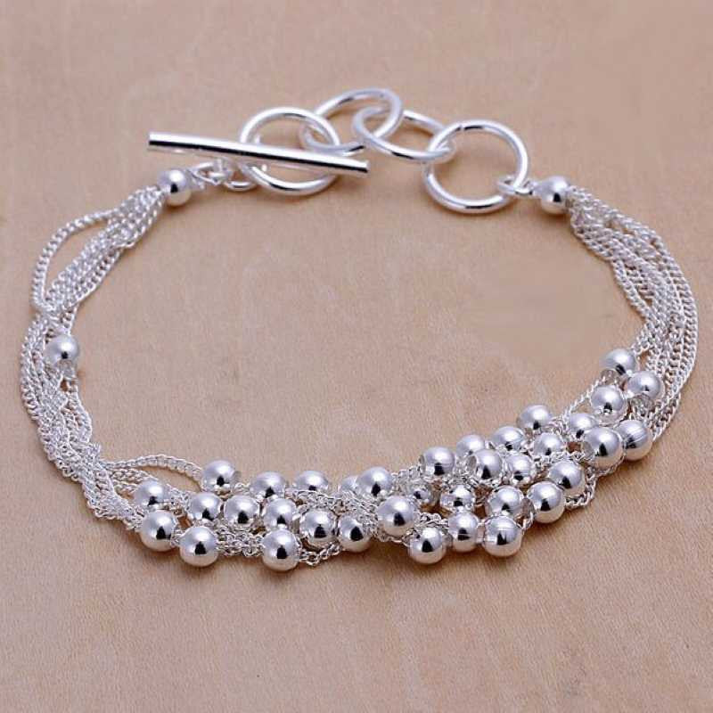 silver plated jewelry bracelet fine smooth ball bracelet smth101 J4U66