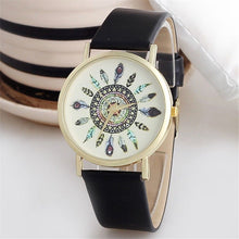 Fashion Womens Watch Vintage Feather Dial Leather Band Quartz Analog Unique Wrist Watches  J4U66