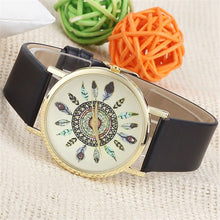 Fashion Womens Watch Vintage Feather Dial Leather Band Quartz Analog Unique Wrist Watches  J4U66