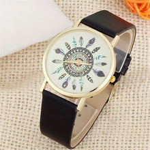 Fashion Womens Watch Vintage Feather Dial Leather Band Quartz Analog Unique Wrist Watches  J4U66