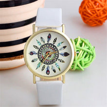 Fashion Womens Watch Vintage Feather Dial Leather Band Quartz Analog Unique Wrist Watches  J4U66