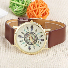 Fashion Womens Watch Vintage Feather Dial Leather Band Quartz Analog Unique Wrist Watches  J4U66