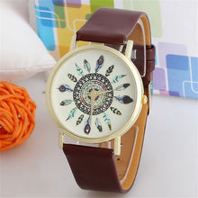 Fashion Womens Watch Vintage Feather Dial Leather Band Quartz Analog Unique Wrist Watches  J4U66