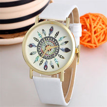 Fashion Womens Watch Vintage Feather Dial Leather Band Quartz Analog Unique Wrist Watches  J4U66
