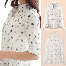 Fresh Women Tops Women Birds Printing Dot Chiffon Shirt Collar Blusa De Chiffon Blouses J4U66