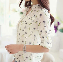 Fresh Women Tops Women Birds Printing Dot Chiffon Shirt Collar Blusa De Chiffon Blouses J4U66