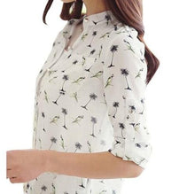 Fresh Women Tops Women Birds Printing Dot Chiffon Shirt Collar Blusa De Chiffon Blouses J4U66