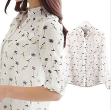 Fresh Women Tops Women Birds Printing Dot Chiffon Shirt Collar Blusa De Chiffon Blouses J4U66