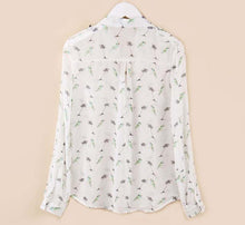 Fresh Women Tops Women Birds Printing Dot Chiffon Shirt Collar Blusa De Chiffon Blouses J4U66