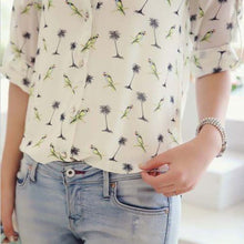 Fresh Women Tops Women Birds Printing Dot Chiffon Shirt Collar Blusa De Chiffon Blouses J4U66