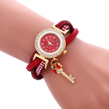 Key Pendant full Crystal Elegance Watch Wrap Around Quartz Leopard Leather Weave Watch Clock Bracelets Relogio Femininos J4U66