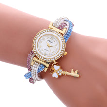 Key Pendant full Crystal Elegance Watch Wrap Around Quartz Leopard Leather Weave Watch Clock Bracelets Relogio Femininos J4U66