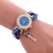 Key Pendant full Crystal Elegance Watch Wrap Around Quartz Leopard Leather Weave Watch Clock Bracelets Relogio Femininos J4U66