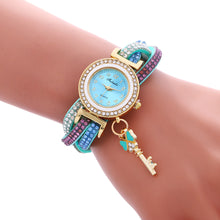Key Pendant full Crystal Elegance Watch Wrap Around Quartz Leopard Leather Weave Watch Clock Bracelets Relogio Femininos J4U66