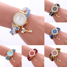 Key Pendant full Crystal Elegance Watch Wrap Around Quartz Leopard Leather Weave Watch Clock Bracelets Relogio Femininos J4U66