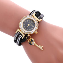 Key Pendant full Crystal Elegance Watch Wrap Around Quartz Leopard Leather Weave Watch Clock Bracelets Relogio Femininos J4U66