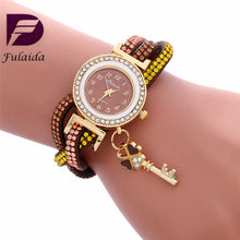 Key Pendant full Crystal Elegance Watch Wrap Around Quartz Leopard Leather Weave Watch Clock Bracelets Relogio Femininos J4U66