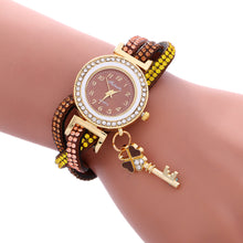 Key Pendant full Crystal Elegance Watch Wrap Around Quartz Leopard Leather Weave Watch Clock Bracelets Relogio Femininos J4U66