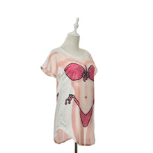 Funny Bikini Printing T shirt  O Collar short sleeves Dress Shirt Women Long T-shirt Plus Size White Tops Tees J4U66