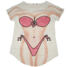 Funny Bikini Printing T shirt  O Collar short sleeves Dress Shirt Women Long T-shirt Plus Size White Tops Tees J4U66