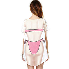 Funny Bikini Printing T shirt  O Collar short sleeves Dress Shirt Women Long T-shirt Plus Size White Tops Tees J4U66