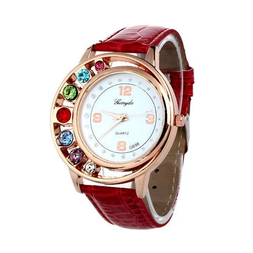 Brand Watches Elegant 7 Colors Diamond Woman Dress PU Leather Strap Bracelet Quartz Watch Womens Wrist Watch lady watches J4U66