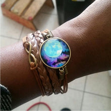 Galaxy bracelet Nebula Space Star Glass Cabochons Vintage Bronze Tone Leather Bracelet Friendship Best Gift J4U66