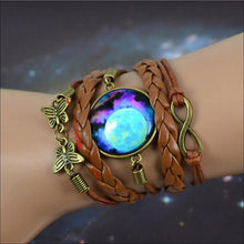 Galaxy bracelet Nebula Space Star Glass Cabochons Vintage Bronze Tone Leather Bracelet Friendship Best Gift J4U66