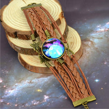 Galaxy bracelet Nebula Space Star Glass Cabochons Vintage Bronze Tone Leather Bracelet Friendship Best Gift J4U66