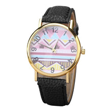 Geometry Pattern Leather Band Watch Men Women Wrist Watches J4U66