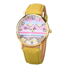 Geometry Pattern Leather Band Watch Men Women Wrist Watches J4U66