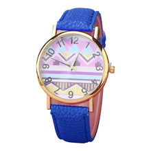 Geometry Pattern Leather Band Watch Men Women Wrist Watches J4U66