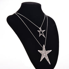 Gifts For Women Lady Jewelry Vintage Double Star Pendants Necklaces Rhineshone Long Sweater Chains Necklace J4U66