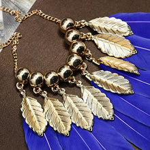 Gifts Women Big Leaves And Blue Feather Shape Necklaces s Pendants Elegant Women Choker Necklace J4U66