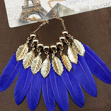 Gifts Women Big Leaves And Blue Feather Shape Necklaces s Pendants Elegant Women Choker Necklace J4U66