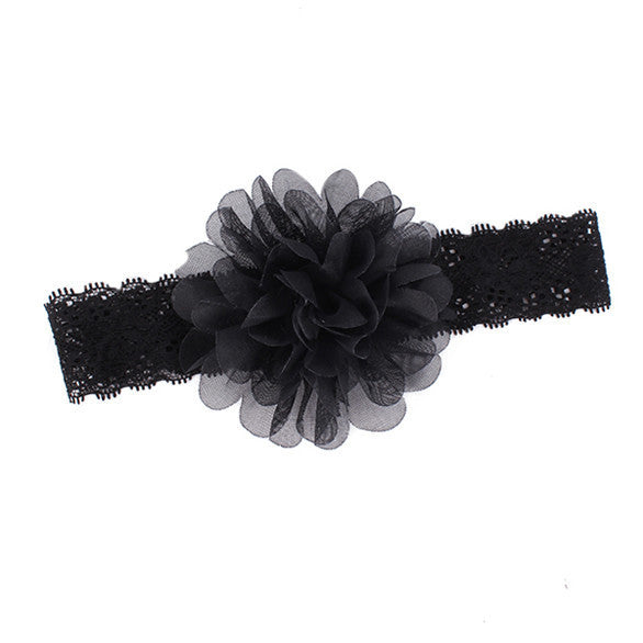 Girl Baby Ruffle Flower Lace Hairband Elastic Headband Baby BlackHair Band Headdress  J4U66