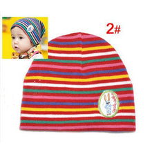 Girl Boy Baby Colorful Striped Skull Hats Kids 1M-3Y Warm Cotton Beanies Cap Hat J4U66