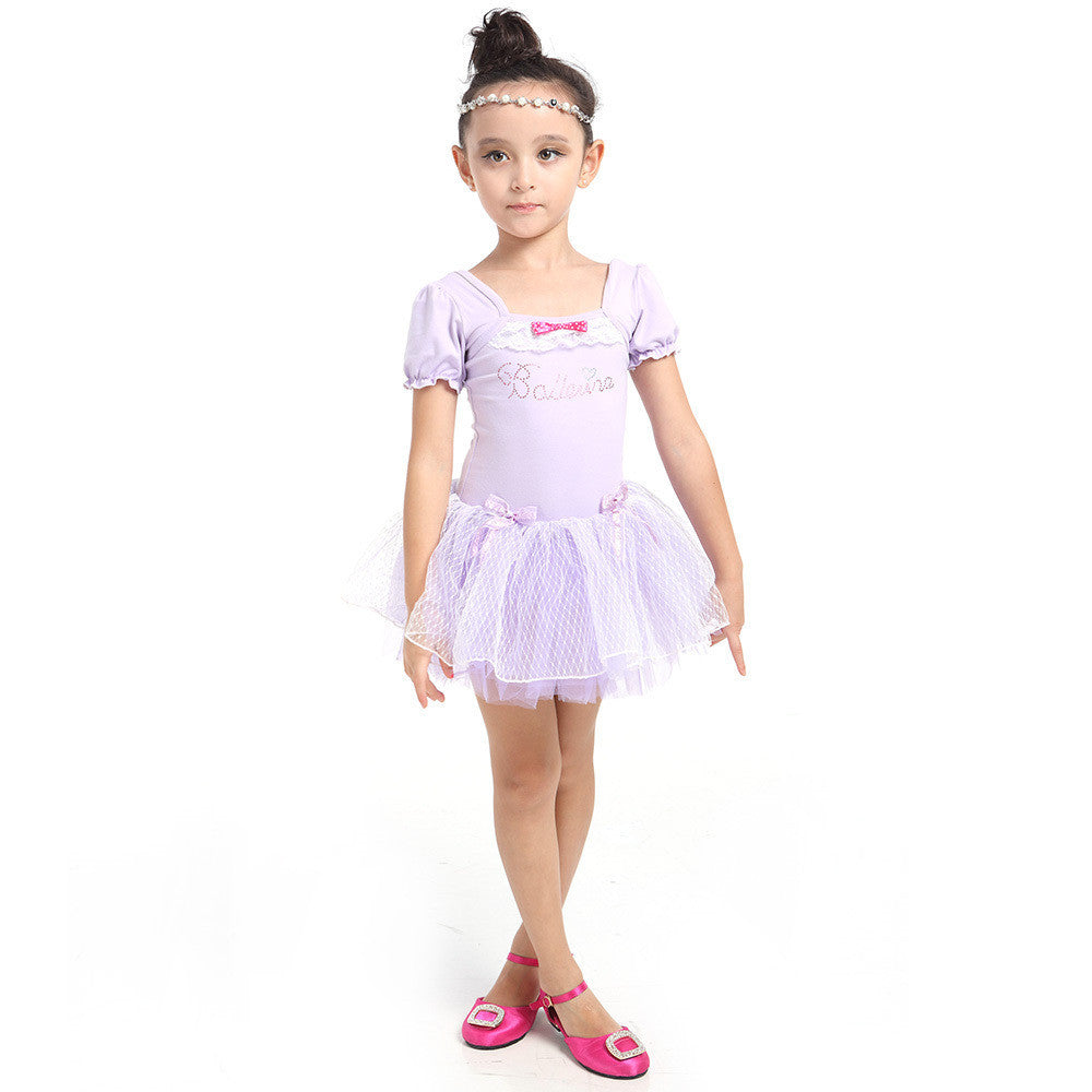 girl leotard ballet dance party dress 3 7y costume short sleeve J4U66