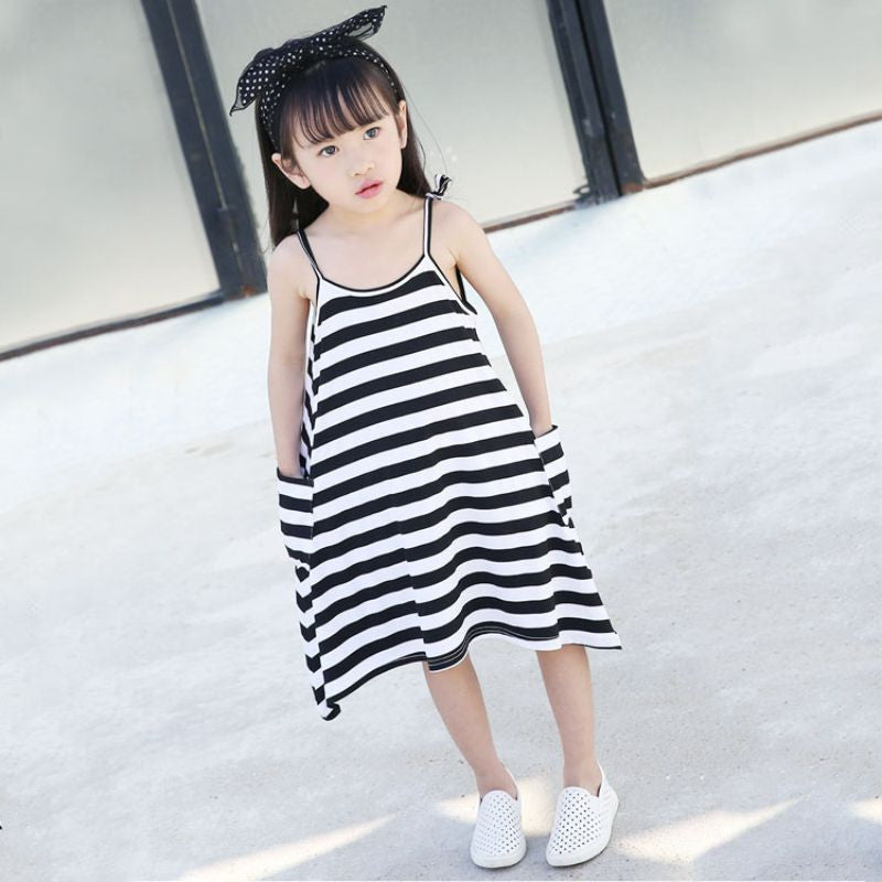 Girls Dress Sleeveless Striped Strapy Loose Family Fitted Clothes Roupas Infantis Menina Vestidos PY2 J4U66