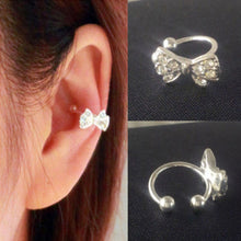 Girls Rhinestone Chic Bow Ear Bone Clip Beauty Earring Jewelry S Lady Silver Plated Shiny Crystal Bowknot Stud Earrings J4U66