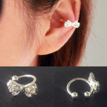 Girls Rhinestone Chic Bow Ear Bone Clip Beauty Earring Jewelry S Lady Silver Plated Shiny Crystal Bowknot Stud Earrings J4U66