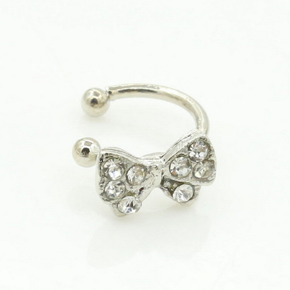 Girls Rhinestone Chic Bow Ear Bone Clip Beauty Earring Jewelry S Lady Silver Plated Shiny Crystal Bowknot Stud Earrings J4U66