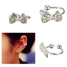 Girls Rhinestone Chic Bow Ear Bone Clip Beauty Earring Jewelry S Lady Silver Plated Shiny Crystal Bowknot Stud Earrings J4U66