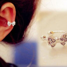Girls Rhinestone Chic Bow Ear Bone Clip Beauty Earring Jewelry S Lady Silver Plated Shiny Crystal Bowknot Stud Earrings J4U66