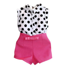Girls Clothes Kids Boutique Outfits Sleeveless Polka Dot Blouse + Pink Short Pants Clothes Set 2-6Y J4U66