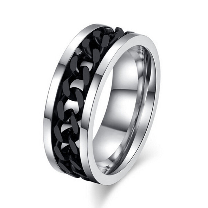 Gold Black Silver Stainless Titanium Steel Wedding Bands Polish Geometric Steel Jewelry Men Spinner Rotatable Chain Ring J4U66