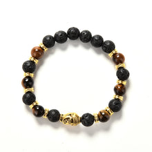 Gold Buddha Skull Elastic Bracelets Beaded Tibet Charm Lucky Bracelets S Black Color Men's Bracelet J4U66