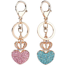 Gold Plated Beautiful Car Keyring Crystal Crown Heart Lovers Keychain J4U66