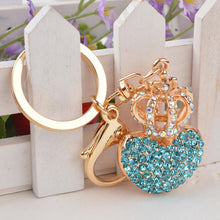 Gold Plated Beautiful Car Keyring Crystal Crown Heart Lovers Keychain J4U66